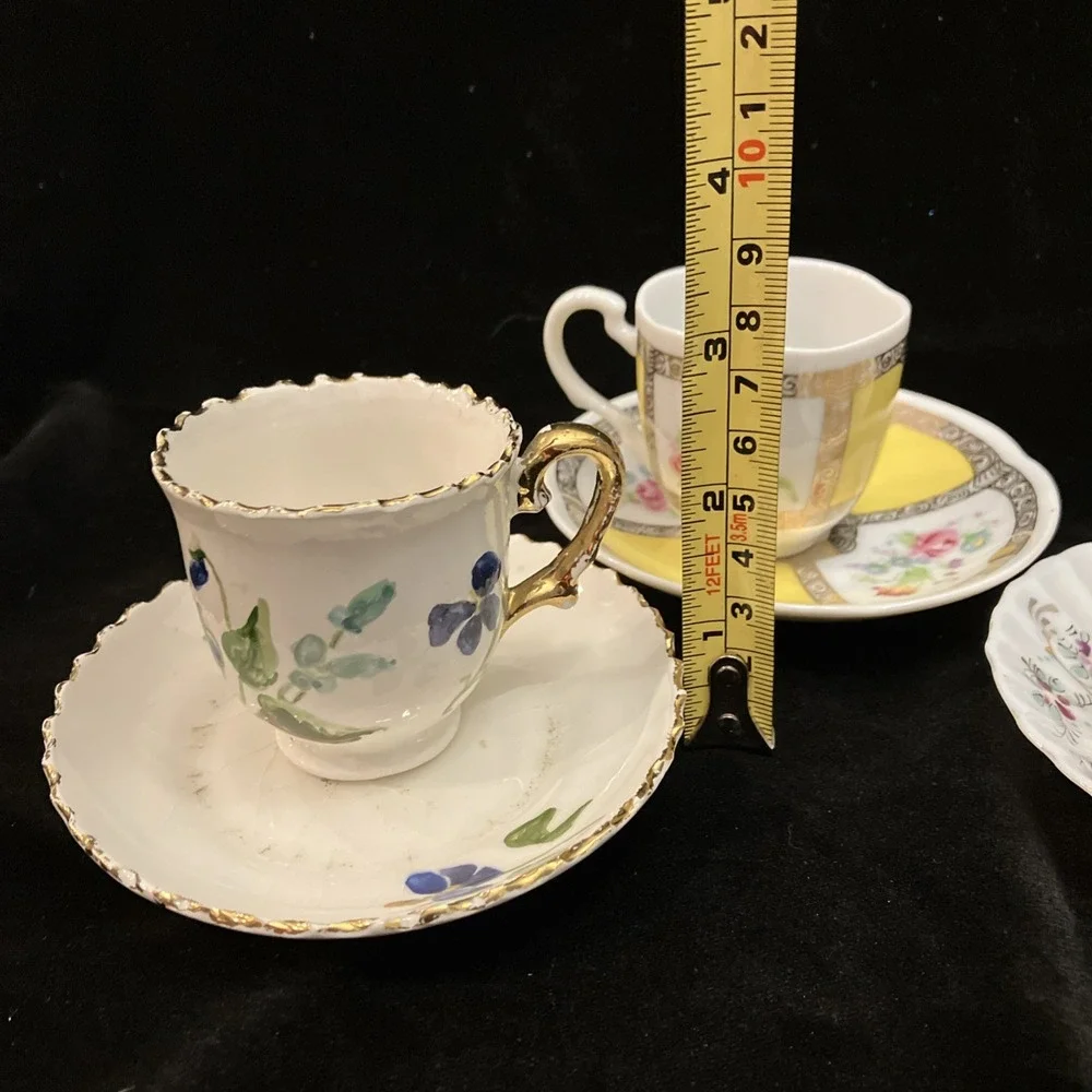 Vintage Lot 3 Fine China Porcelain Teacups & Saucers Floral Gold Blue Avon
